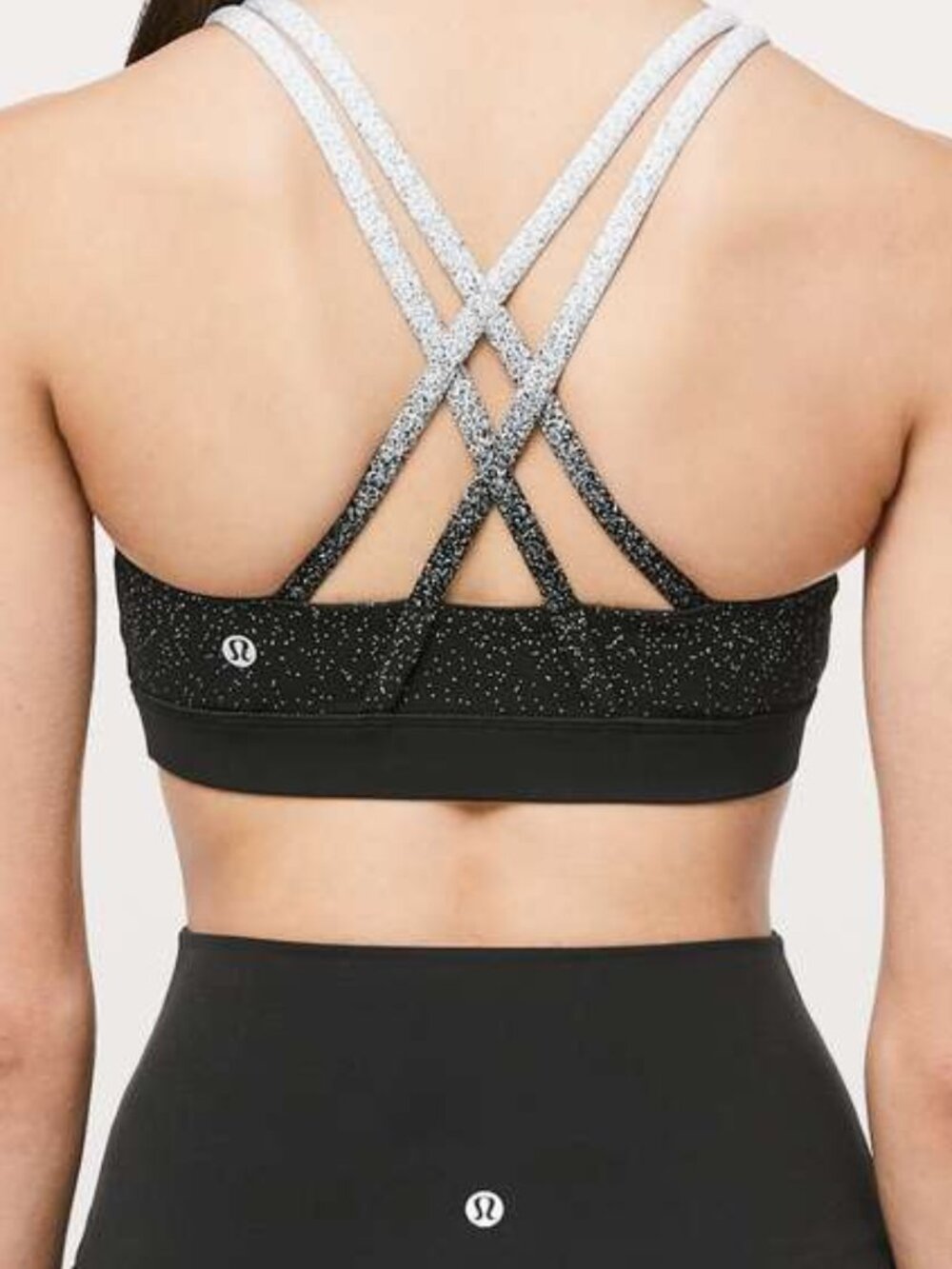 Lululemon Energy Bra 8 Ombre Speckle Black White Strappy Back Luxtreme W2AN7S - Picture 7 of 7